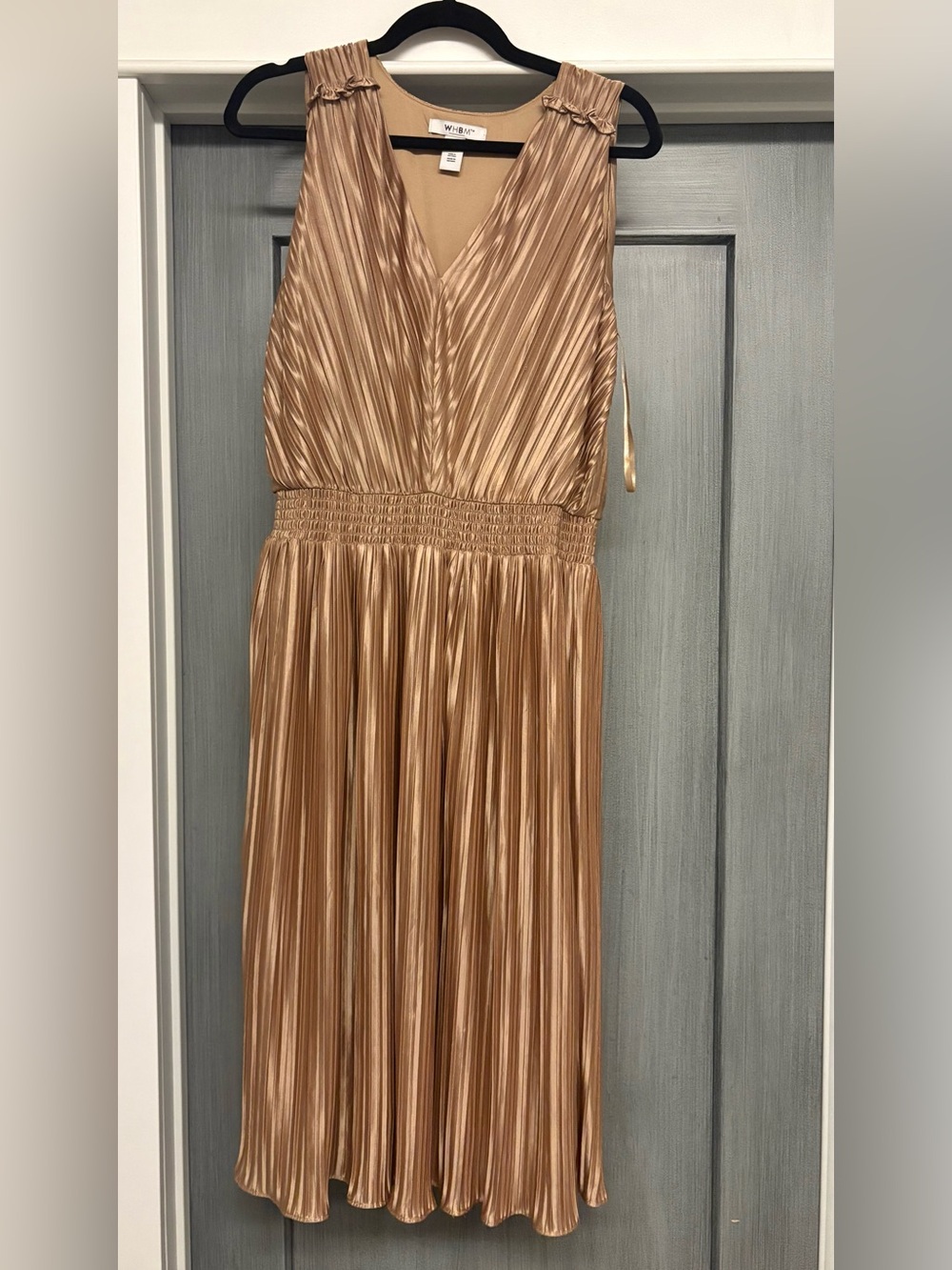 White House Black Market Metallic Bronze Pleated Midi Dress